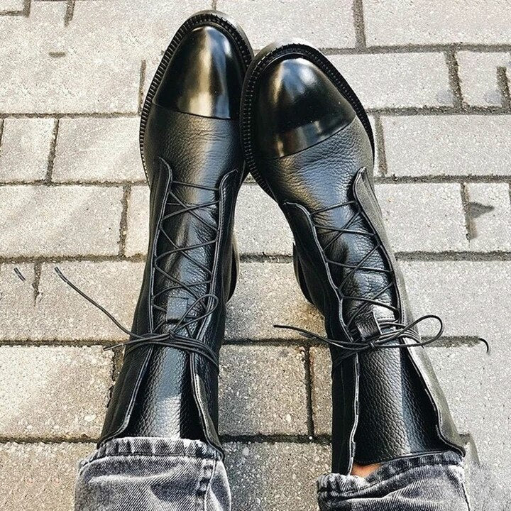 Women’s Lace-Up Ankle Boots | Black with Glossy Toe