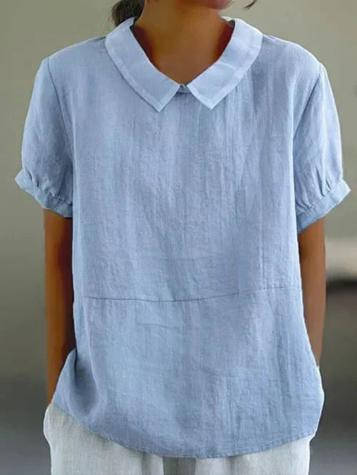Women's Short Sleeve Casual Top with Peter Pan Collar and Versatile Style