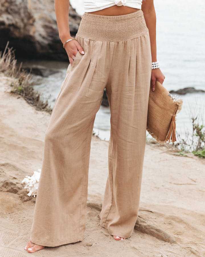 Women's Beach Trousers with Wide Legs and Lightweight Fabric