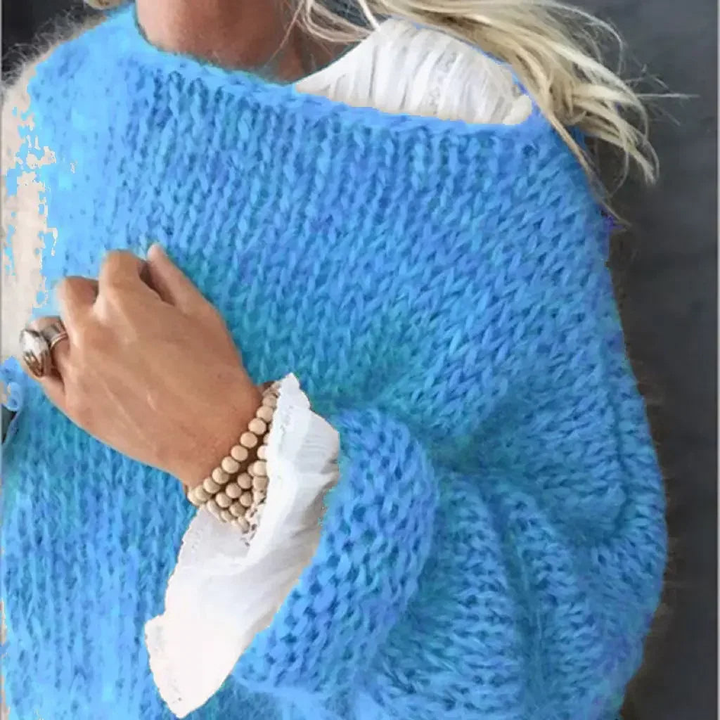 Women's Knitted Sweater with Long Sleeves and Relaxed Fit