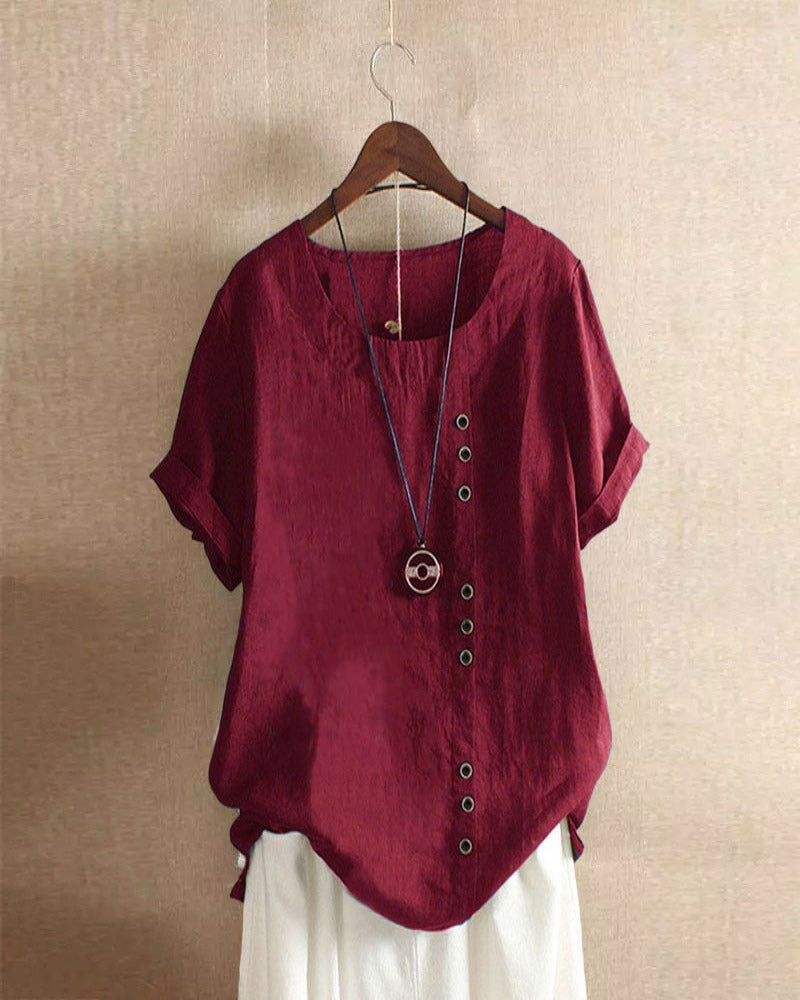 Women’s Solid Color Blouse | Short Sleeve Round Neck