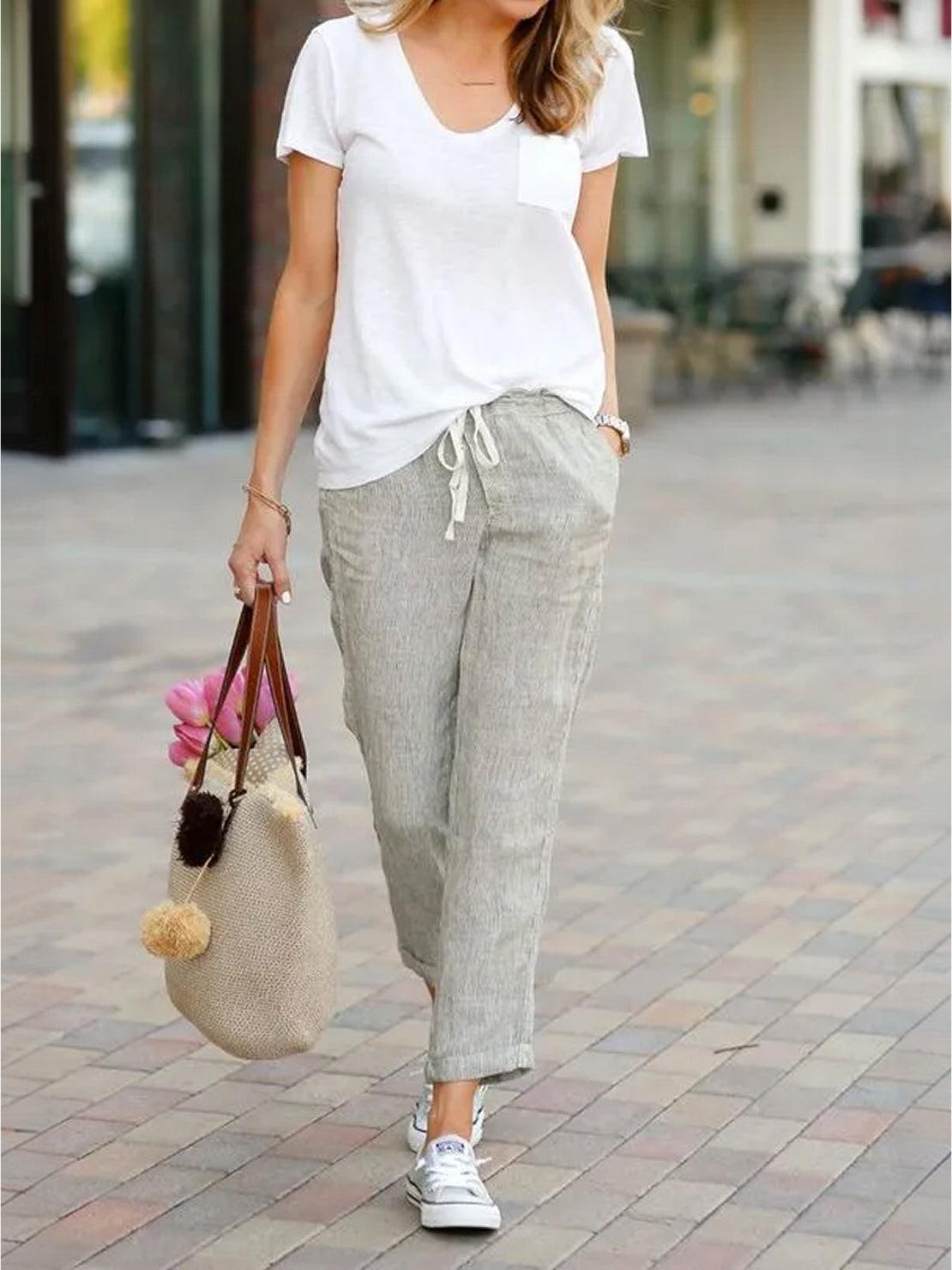 Women's Drawstring Straight-Leg Trousers with Adjustable Waist and Versatile Fit