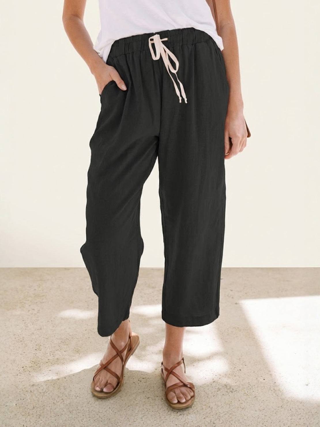 Women's Drawstring Straight-Leg Trousers with Adjustable Waist and Versatile Fit