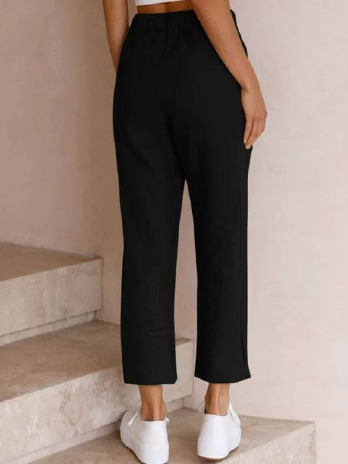 Women's Drawstring Straight-Leg Trousers with Adjustable Waist and Versatile Fit