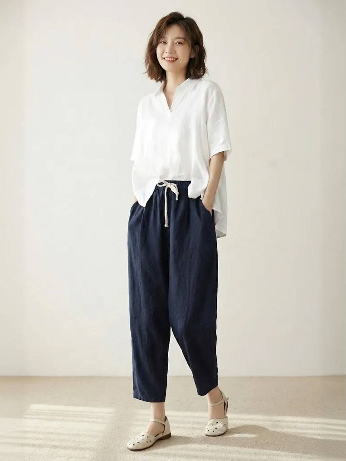 Women's Drawstring Straight-Leg Trousers with Adjustable Waist and Versatile Fit