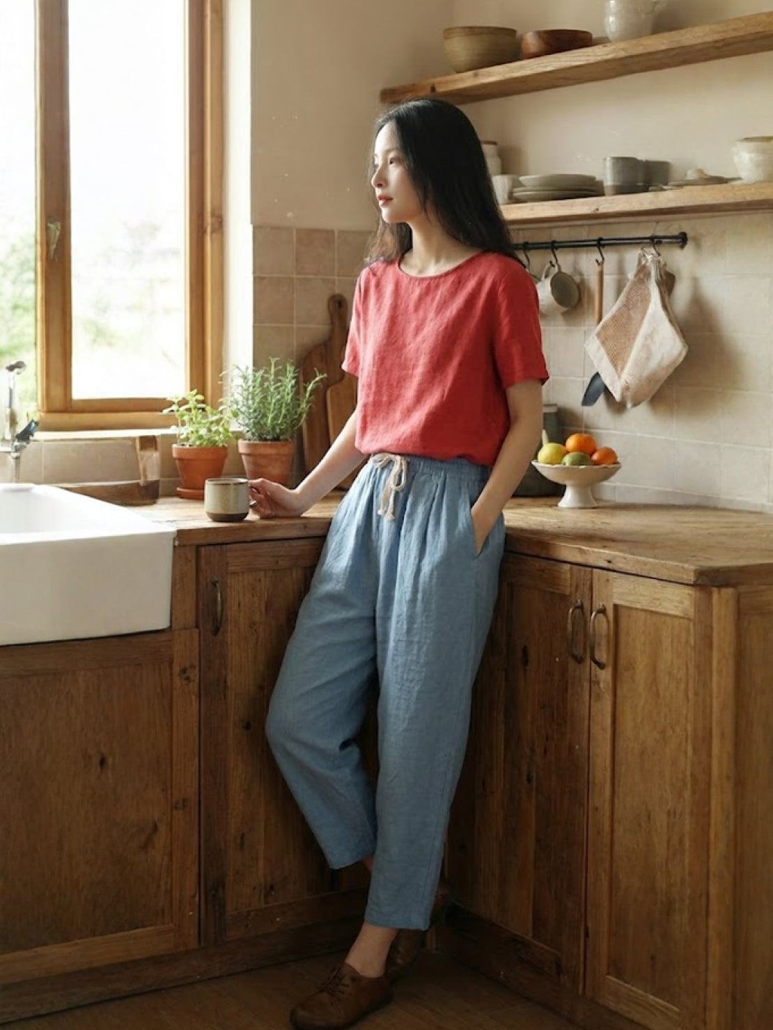 Women's Drawstring Straight-Leg Trousers with Adjustable Waist and Versatile Fit