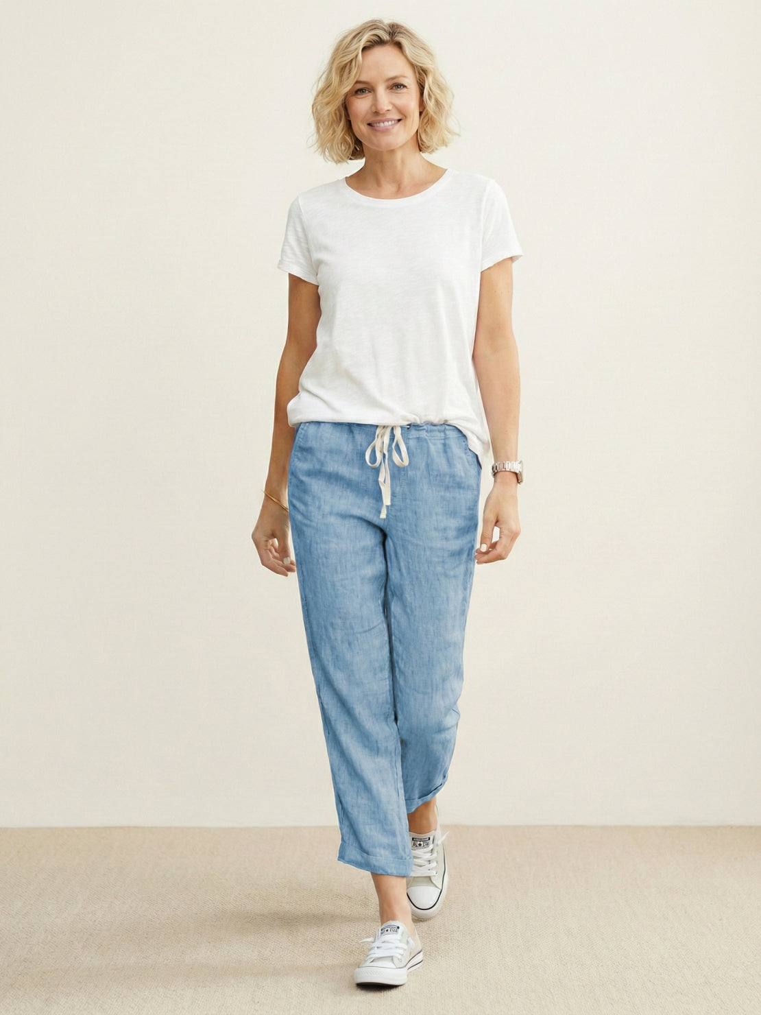 Women's Drawstring Straight-Leg Trousers with Adjustable Waist and Versatile Fit