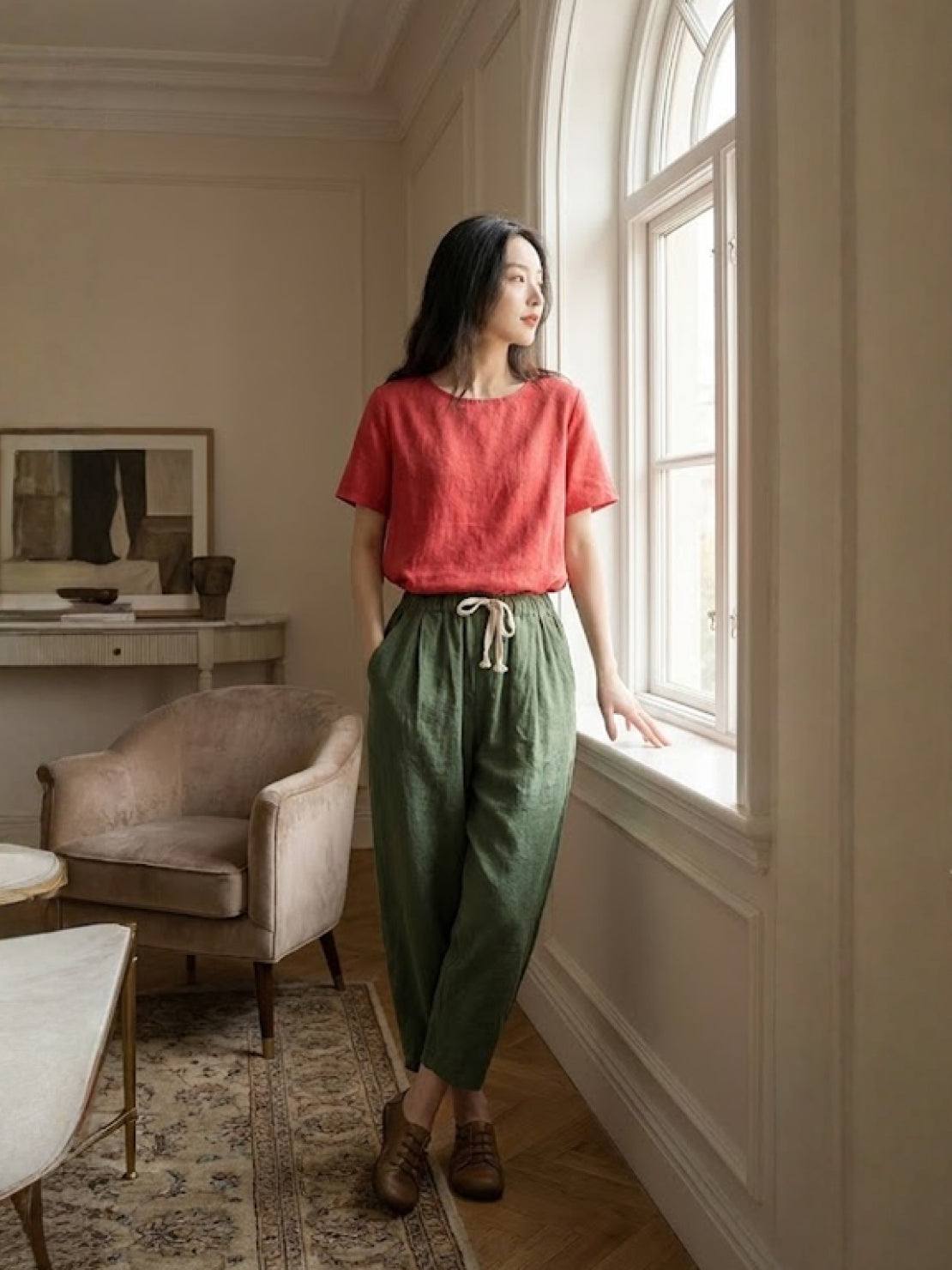 Women's Drawstring Straight-Leg Trousers with Adjustable Waist and Versatile Fit