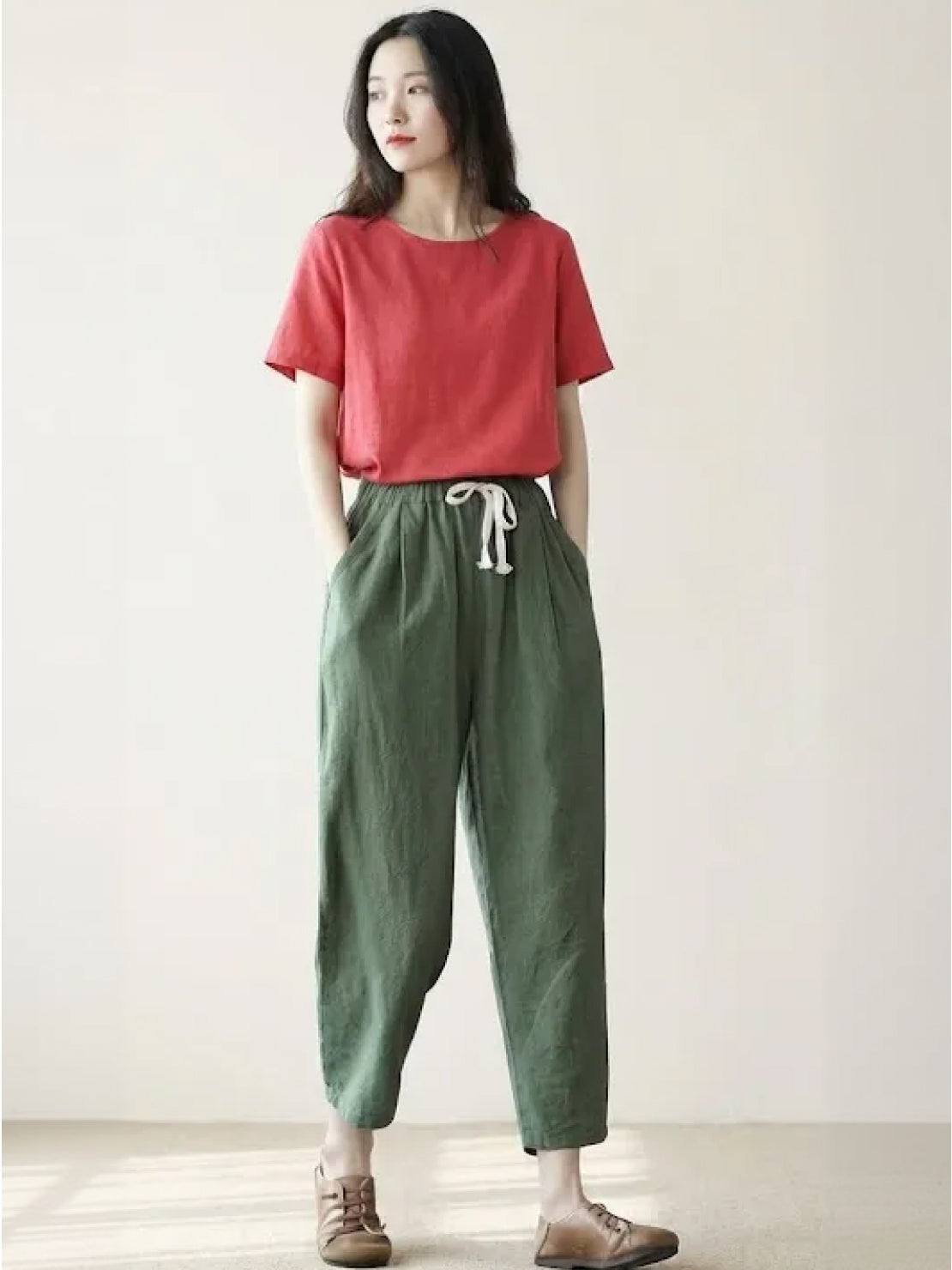 Women's Drawstring Straight-Leg Trousers with Adjustable Waist and Versatile Fit