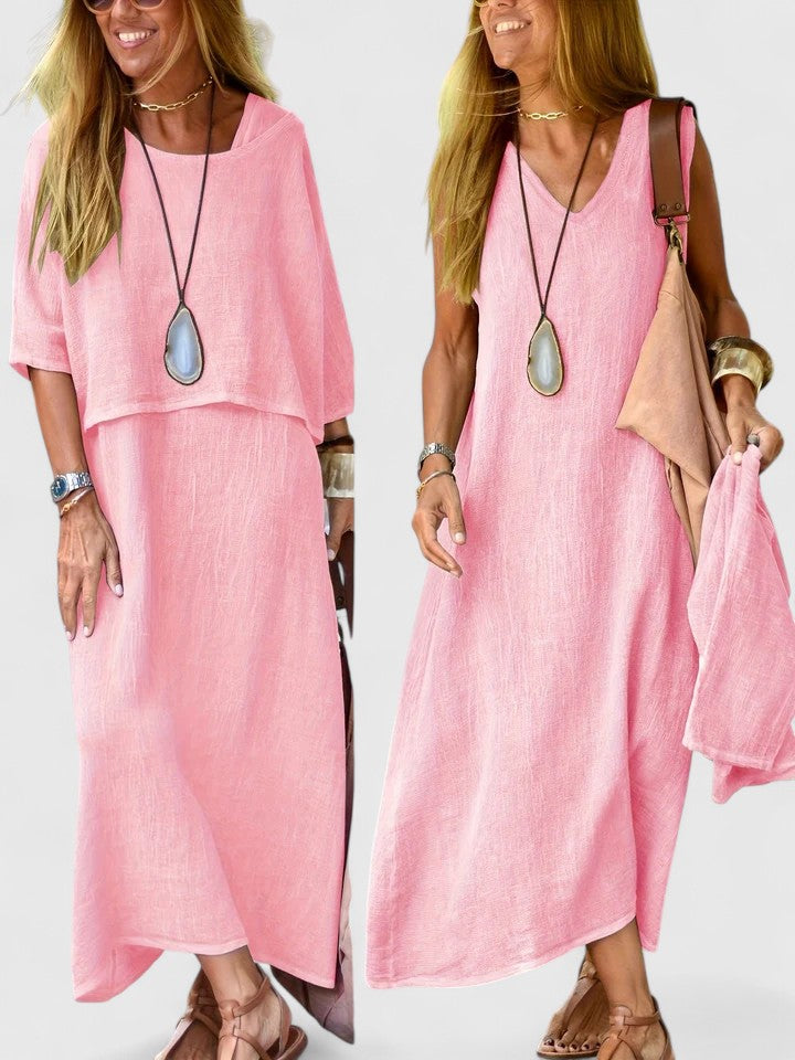 Women's Two-Piece Maxi Dress with Short Sleeve Top and Versatile Style