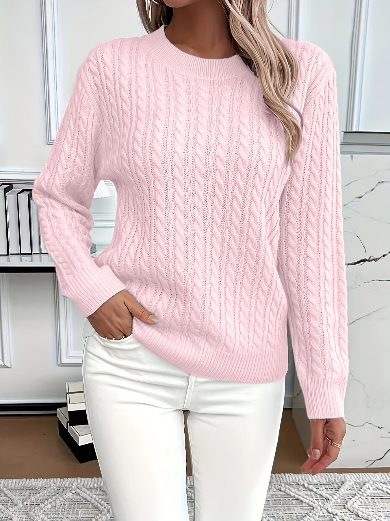 Women's Cable Knit Jumper with Cozy Texture and Versatile Style