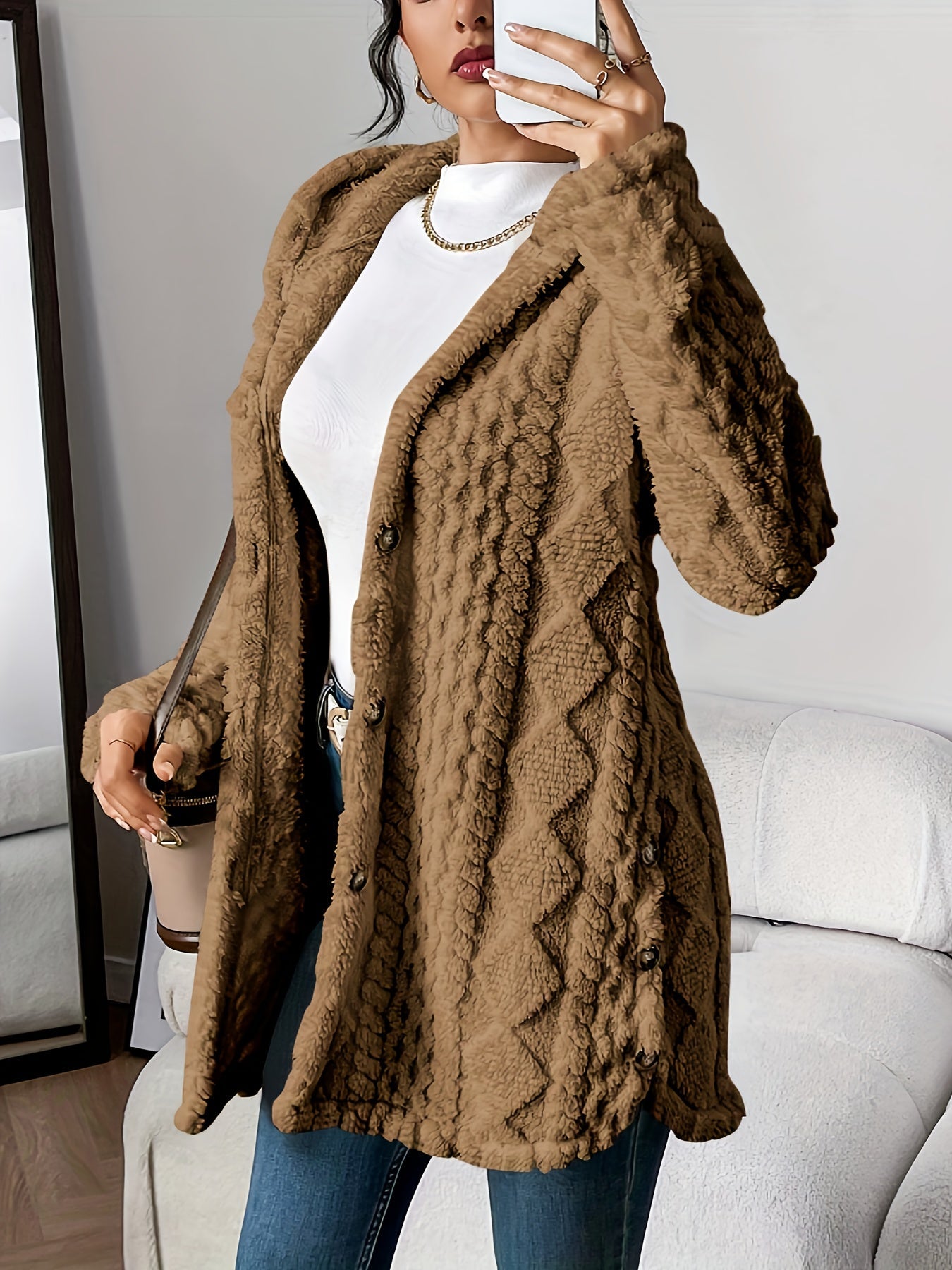 Women's Hooded Cardigan with Soft Texture and Warm Design
