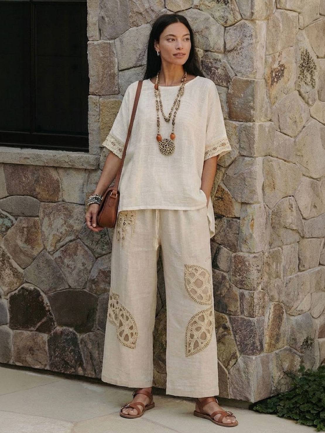 Women's Striped Two-Piece Set with Wide-Leg Trousers and Tee
