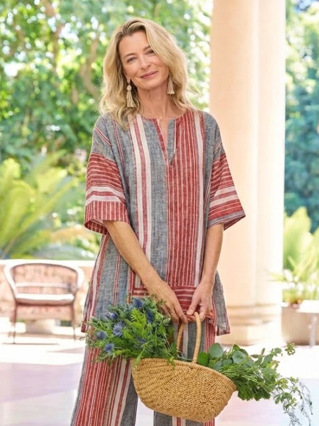 Women's Striped Two-Piece Set with Wide-Leg Trousers and Tee