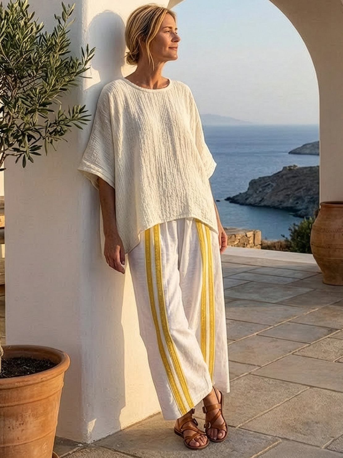 Women's Striped Two-Piece Set with Wide-Leg Trousers and Tee