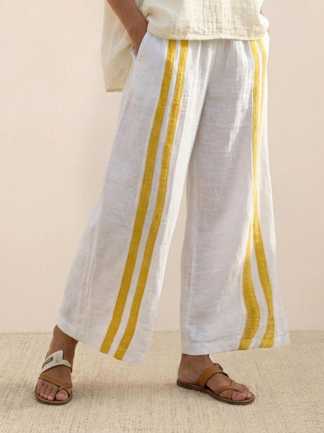 Women's Striped Two-Piece Set with Wide-Leg Trousers and Tee