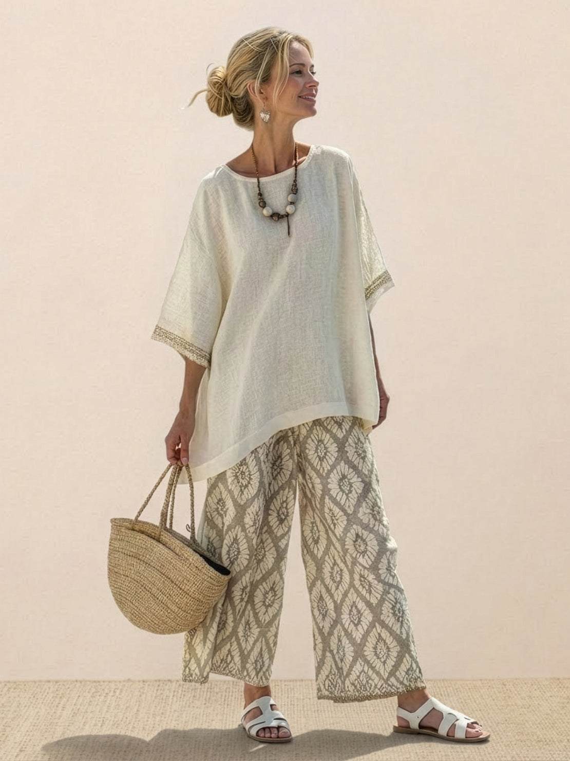 Women's Striped Two-Piece Set with Wide-Leg Trousers and Tee