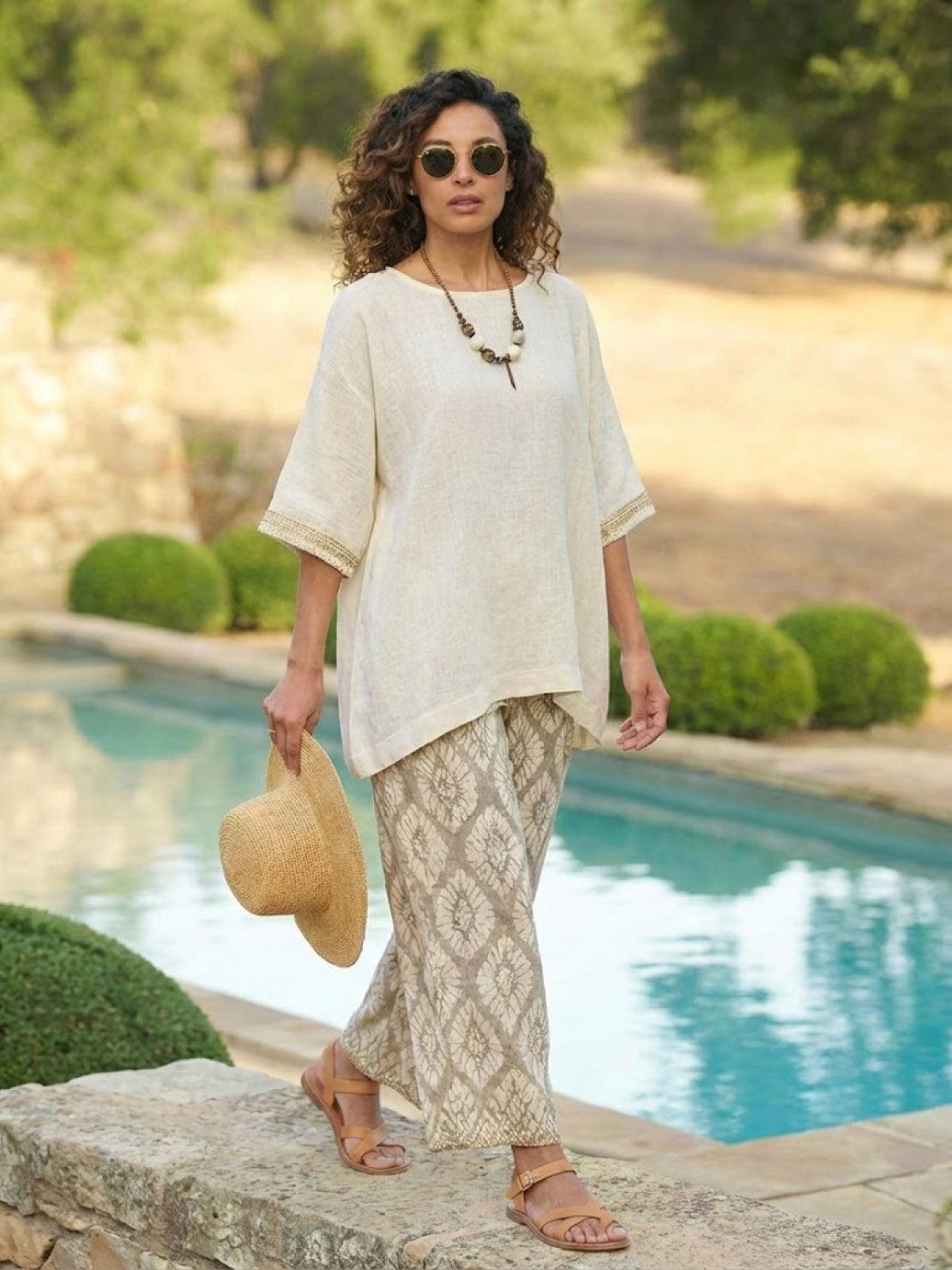 Women's Striped Two-Piece Set with Wide-Leg Trousers and Tee