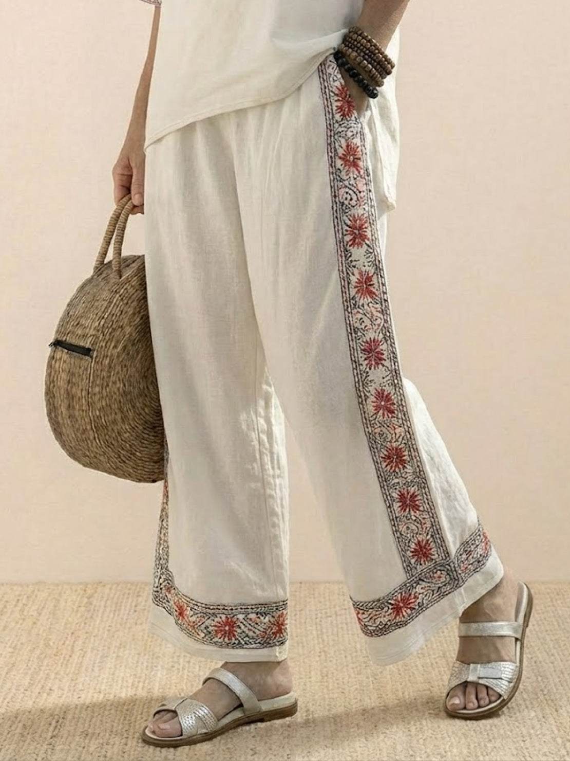 Women's Striped Two-Piece Set with Wide-Leg Trousers and Tee
