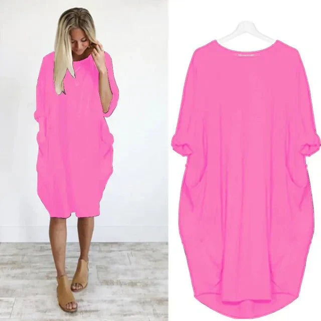 Women's Pocket Dress with Versatile Design and Functional Pockets