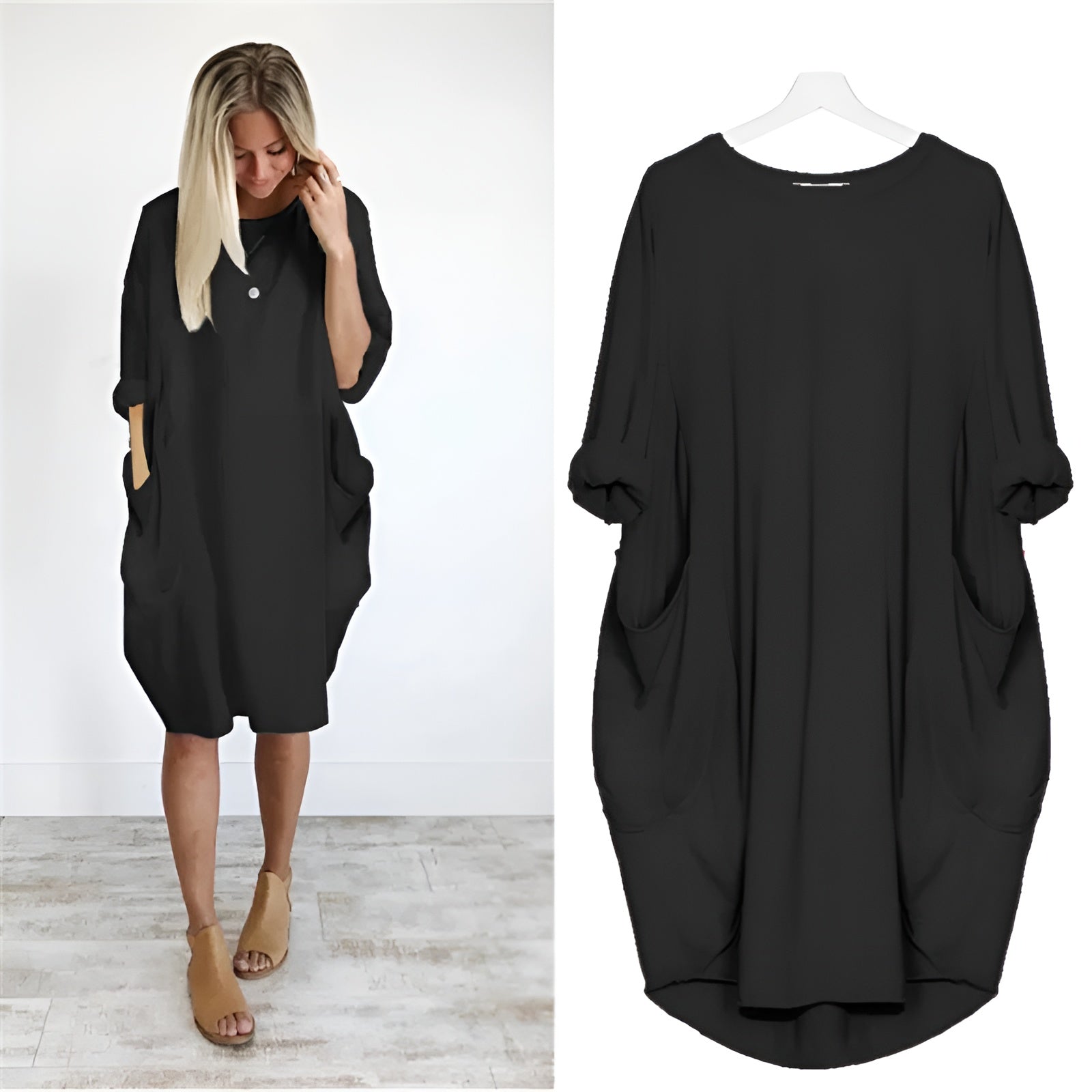 Women's Pocket Dress with Versatile Design and Functional Pockets