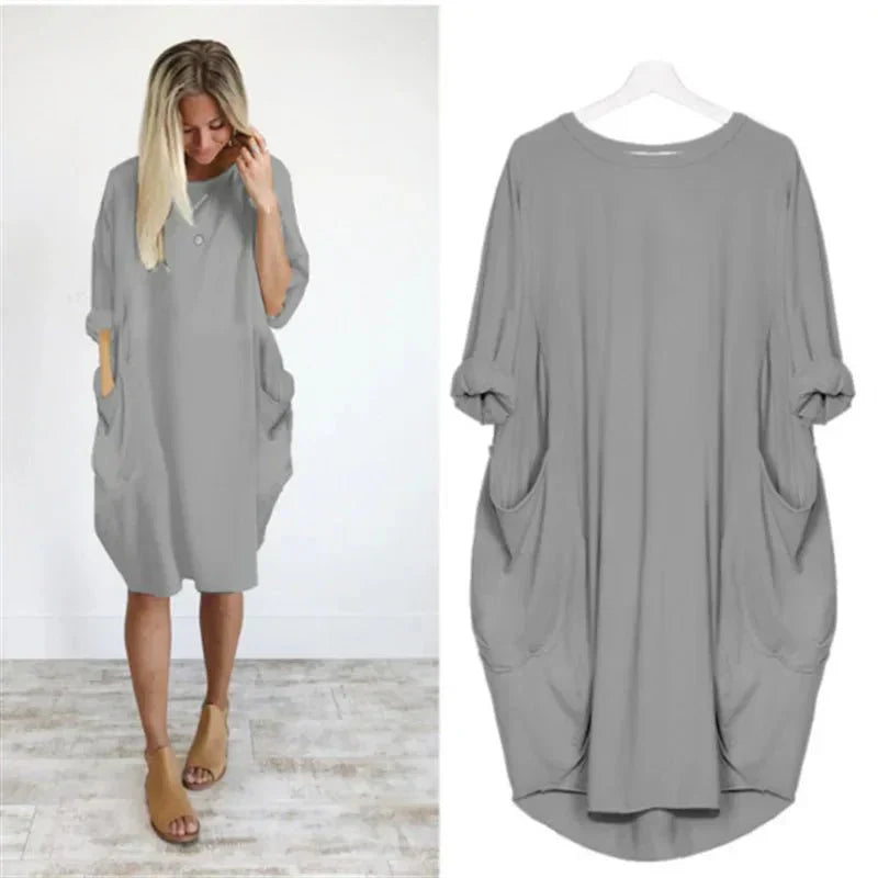Women's Pocket Dress with Versatile Design and Functional Pockets