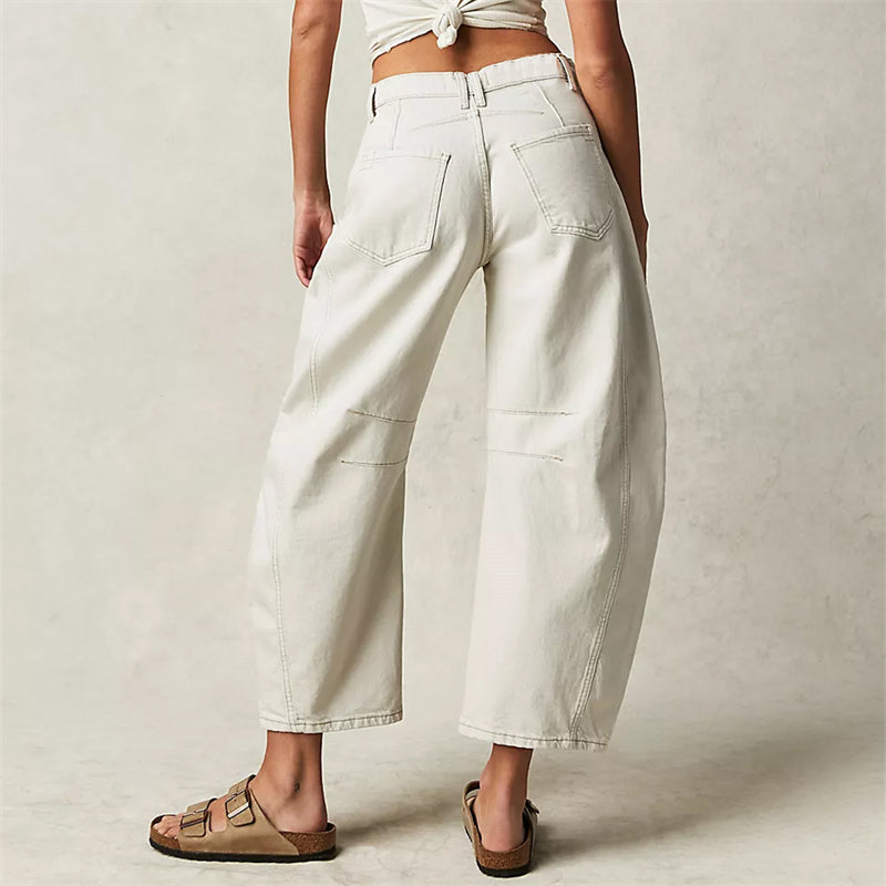Women's Barrel Leg Jeans with High Waist and Relaxed Fit