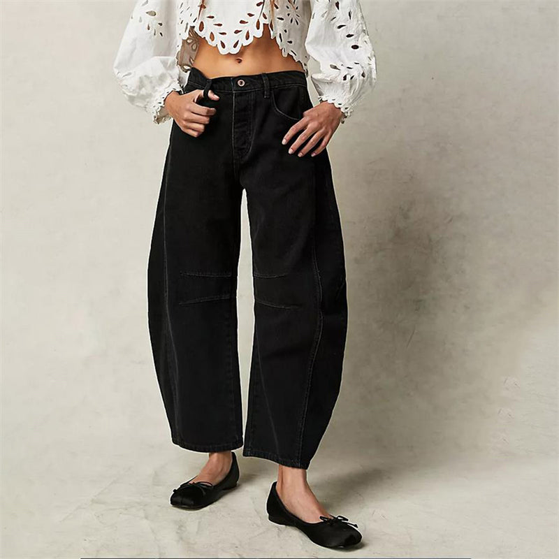 Women's Barrel Leg Jeans with High Waist and Relaxed Fit