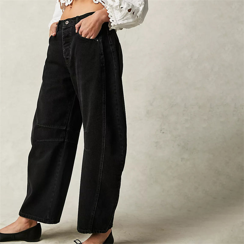Women's Barrel Leg Jeans with High Waist and Relaxed Fit