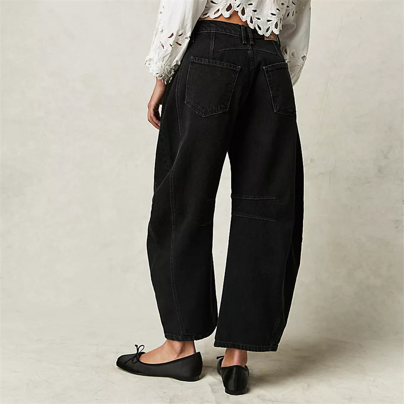 Women's Barrel Leg Jeans with High Waist and Relaxed Fit