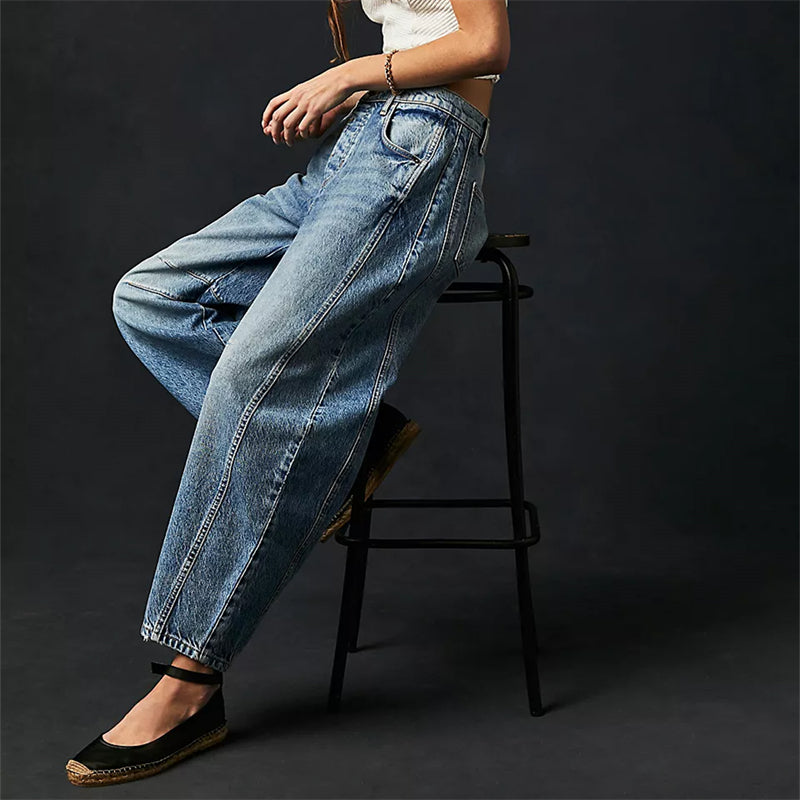 Women's Barrel Leg Jeans with High Waist and Relaxed Fit