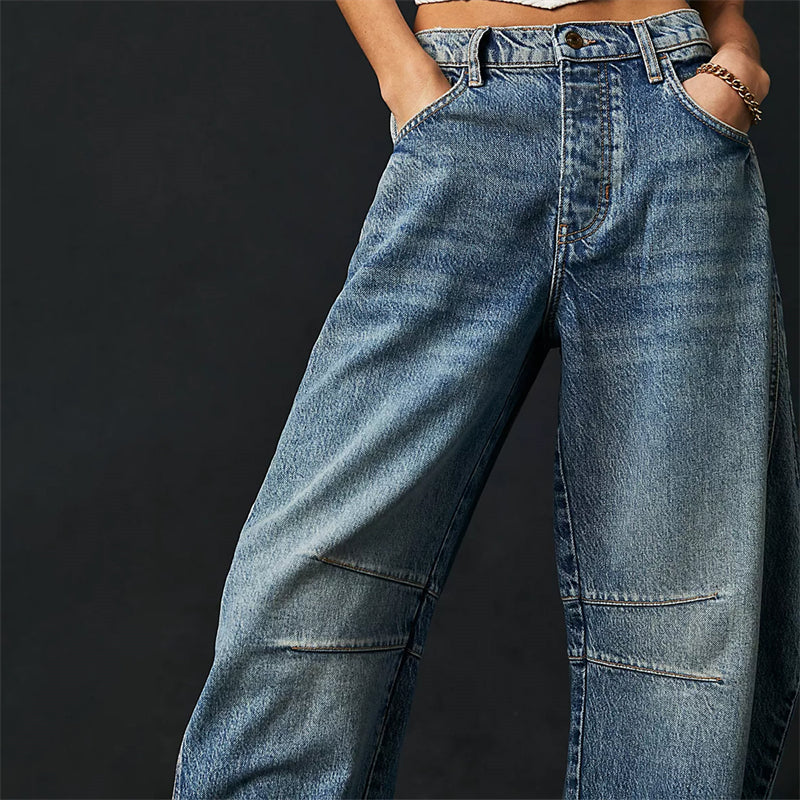 Women's Barrel Leg Jeans with High Waist and Relaxed Fit