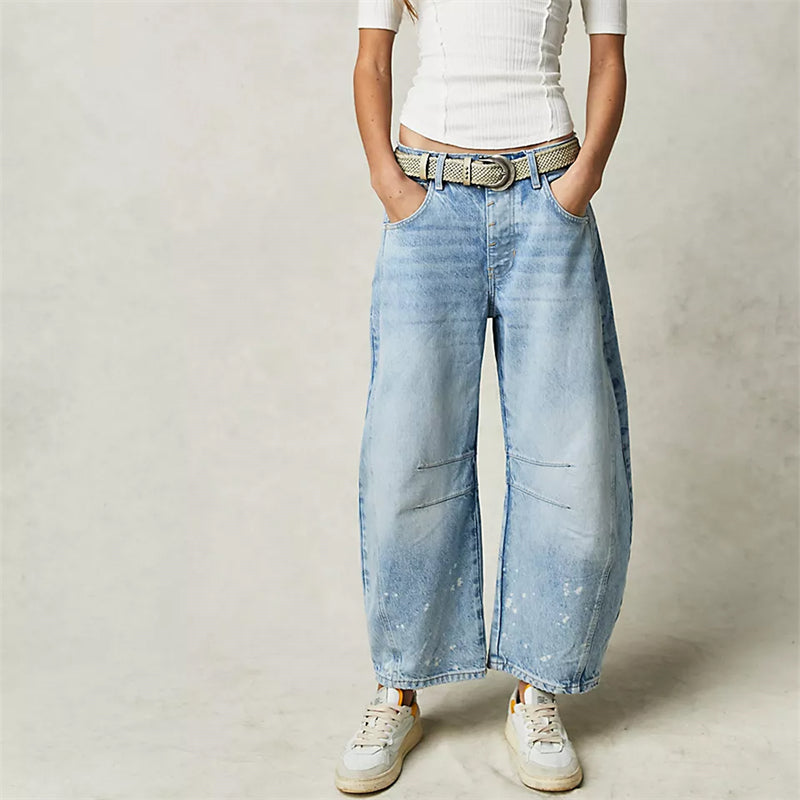 Women's Barrel Leg Jeans with High Waist and Relaxed Fit