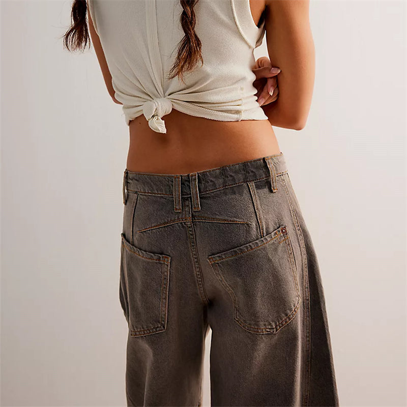 Women's Barrel Leg Jeans with High Waist and Relaxed Fit