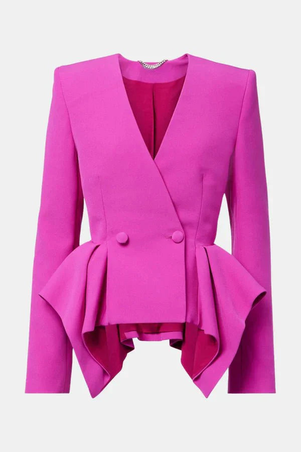 Women's Double-Breasted V-Neck Blazer and Wide-Leg Pants Dressy Set | Two-Piece