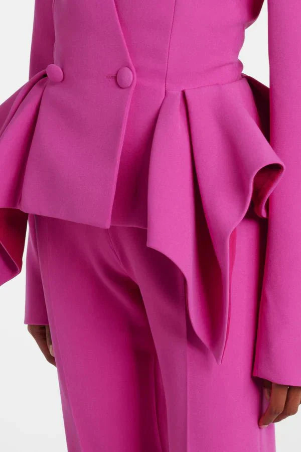 Women's Double-Breasted V-Neck Blazer and Wide-Leg Pants Dressy Set | Two-Piece
