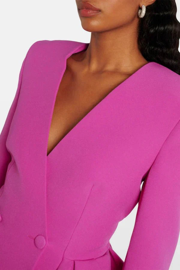 Women's Double-Breasted V-Neck Blazer and Wide-Leg Pants Dressy Set | Two-Piece