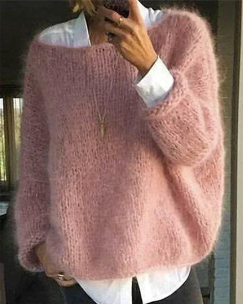 Women's Knitted Sweater with Long Sleeves and Relaxed Fit