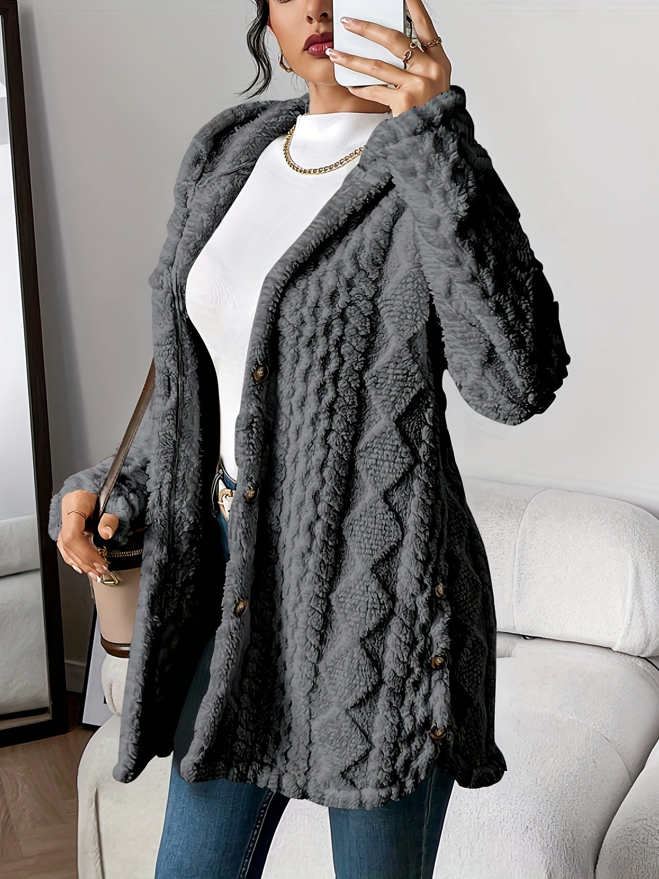 Women's Hooded Cardigan with Soft Texture and Warm Design