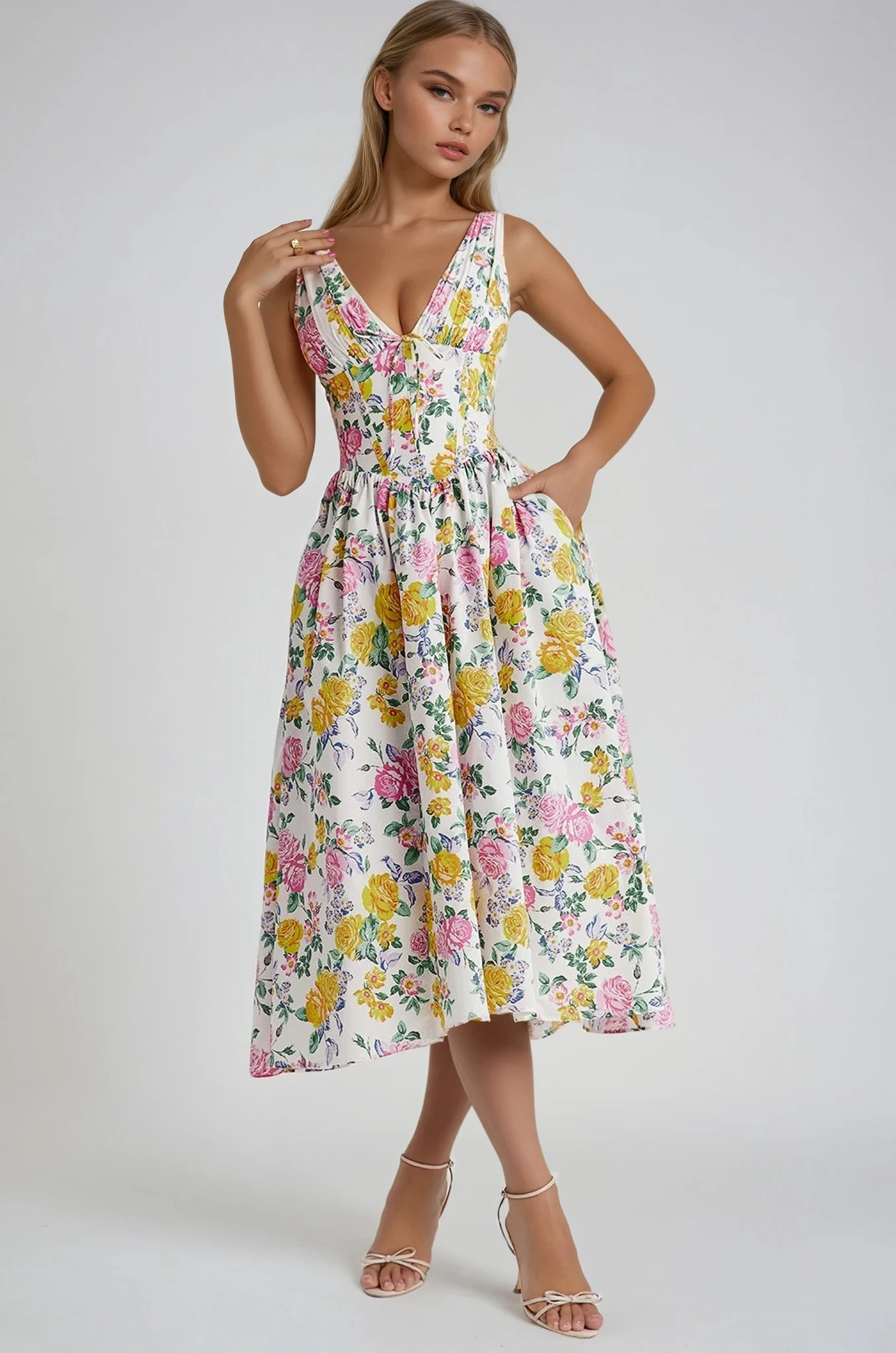 Women's Summer Dress with Sleeveless Design and Flowy Skirt