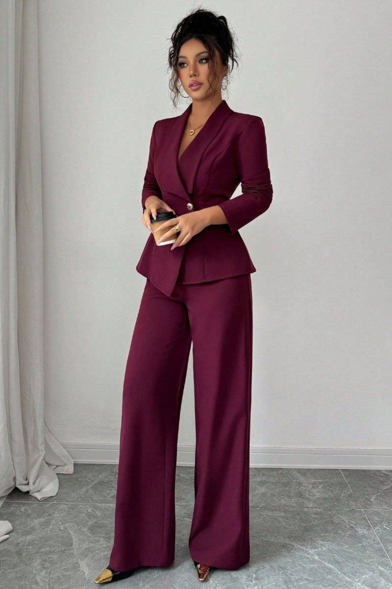 Women's Shawl Lapel Single-Button Blazer and Wide-Leg Pants Set | Two-Piece