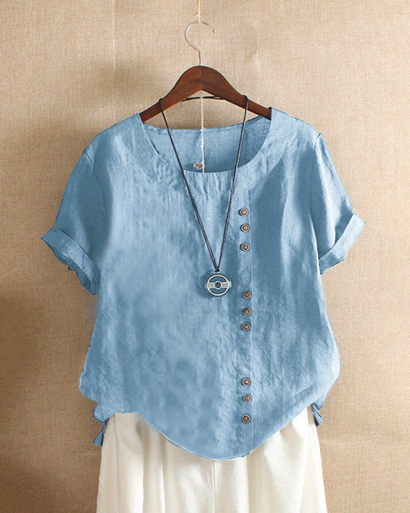 Women’s Solid Color Blouse | Short Sleeve Round Neck