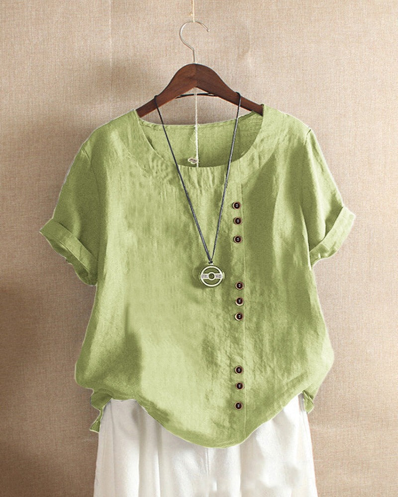 Women’s Solid Color Blouse | Short Sleeve Round Neck