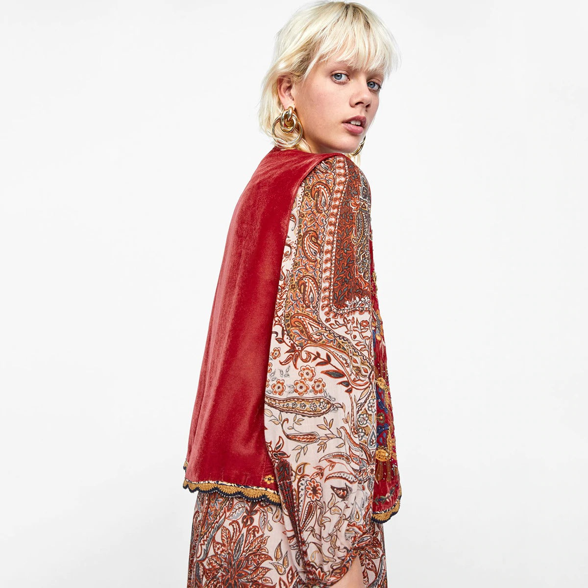 Women's Boho Waistcoat with Floral Design and Soft Texture