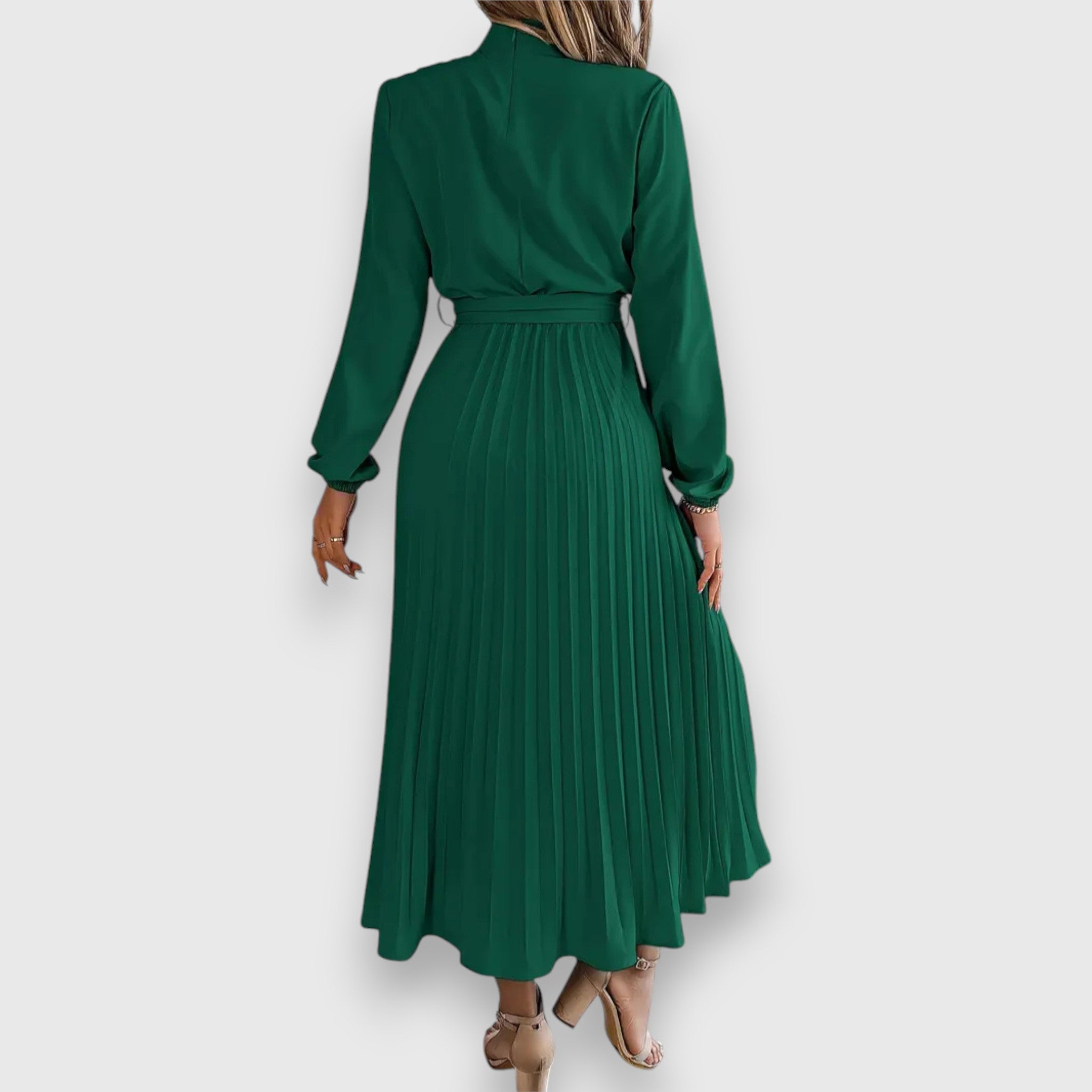 Women's Pleated Midi Dress with Flared Skirt and Sleeveless Design