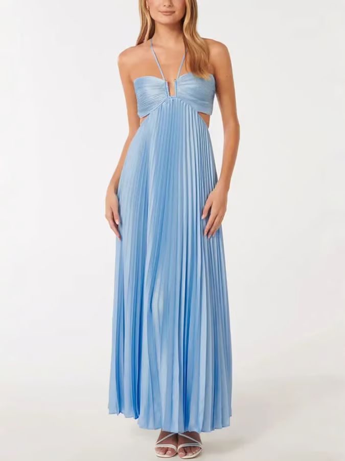 Women's Halter Maxi Dress with Elegant Design and Flowing Skirt