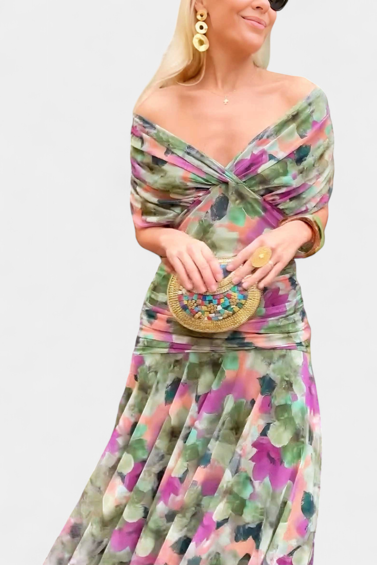 Women’s Floral Pattern Dress with V-Neck | Maxi