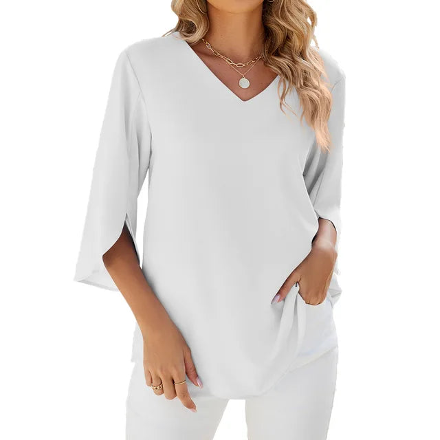 Women’s V-Neck Summer Blouse | 3/4 Sleeve Design