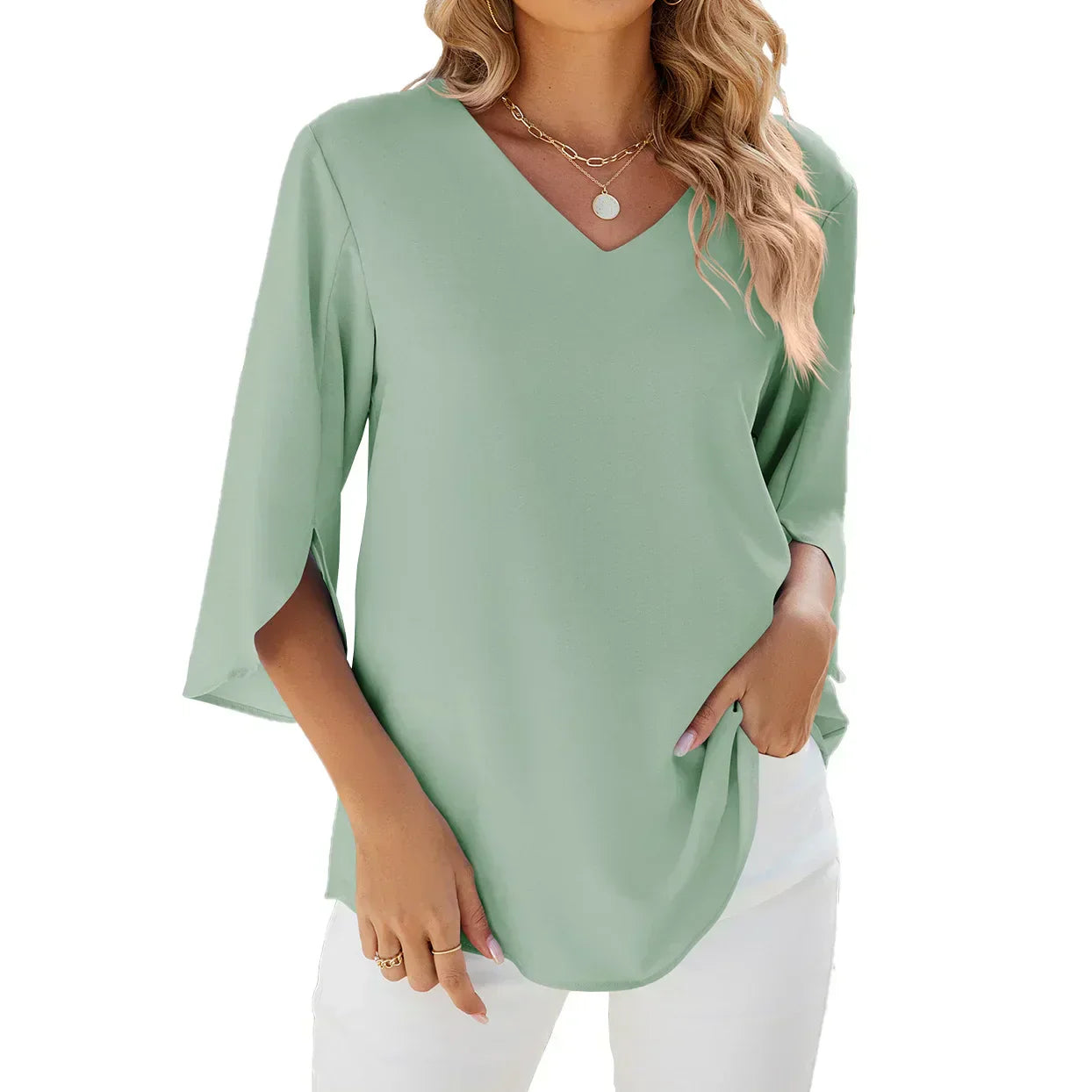 Women’s V-Neck Summer Blouse | 3/4 Sleeve Design
