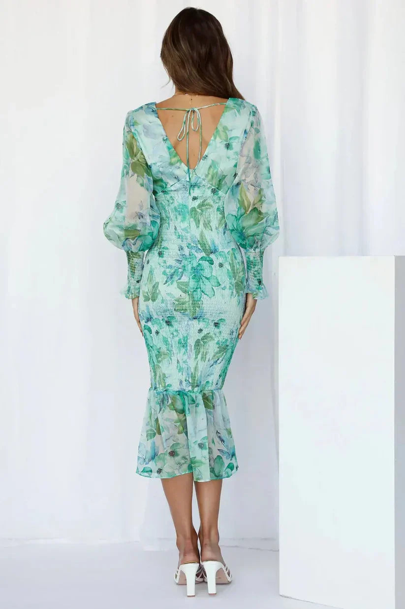 Women's Floral Dress with Short Sleeves and A-Line Skirt
